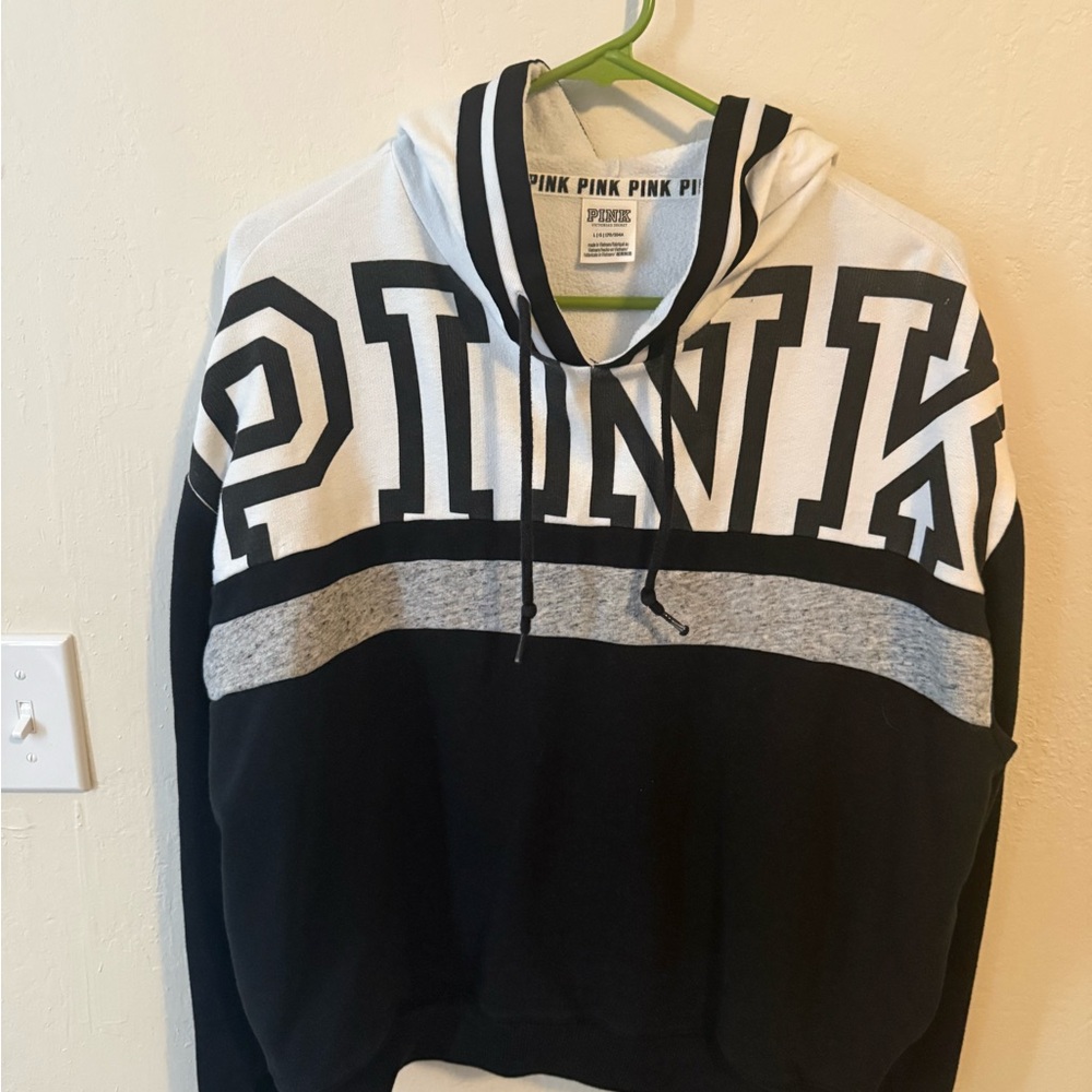 Victoria's Secret PINK Women’s Colorblock Hooded Sweatshirt - Black/White/Grey
